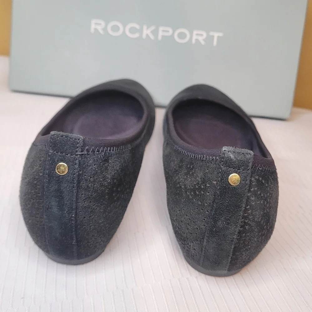 Rockport Total Motion Perf Ballet Leather Upper Black Flats sz 5